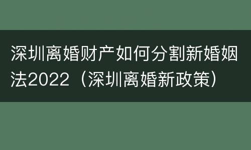 深圳离婚财产如何分割新婚姻法2022（深圳离婚新政策）