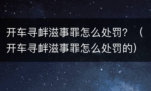 开车寻衅滋事罪怎么处罚？（开车寻衅滋事罪怎么处罚的）