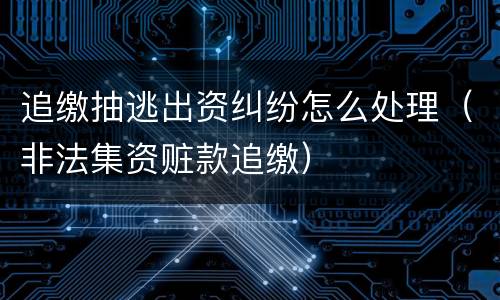 追缴抽逃出资纠纷怎么处理（非法集资赃款追缴）
