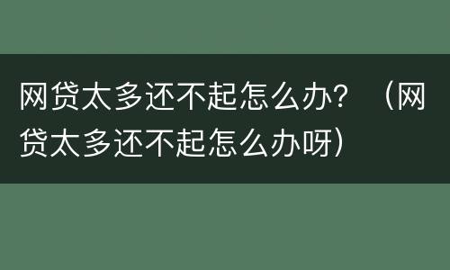 网贷太多还不起怎么办？（网贷太多还不起怎么办呀）