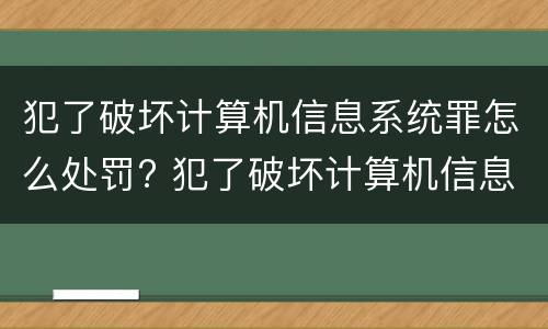 犯了破坏计算机信息系统罪怎么处罚? 犯了破坏计算机信息系统罪怎么处罚的