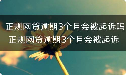 正规网贷逾期3个月会被起诉吗 正规网贷逾期3个月会被起诉吗怎么办