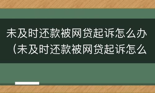 未及时还款被网贷起诉怎么办（未及时还款被网贷起诉怎么办理）