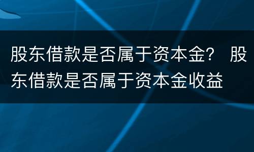 股东借款是否属于资本金？ 股东借款是否属于资本金收益