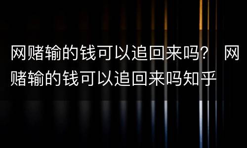 网赌输的钱可以追回来吗？ 网赌输的钱可以追回来吗知乎