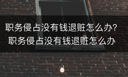 职务侵占没有钱退赃怎么办？ 职务侵占没有钱退赃怎么办