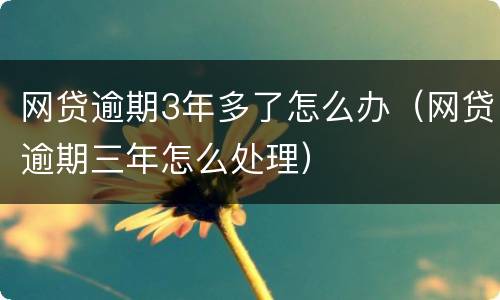 网贷逾期3年多了怎么办（网贷逾期三年怎么处理）