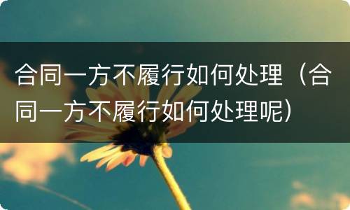 合同一方不履行如何处理（合同一方不履行如何处理呢）