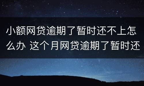 小额网贷逾期了暂时还不上怎么办 这个月网贷逾期了暂时还不上怎么办