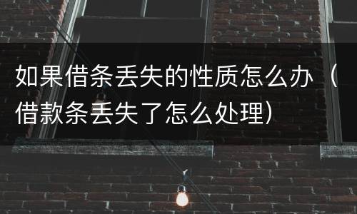 如果借条丢失的性质怎么办（借款条丢失了怎么处理）