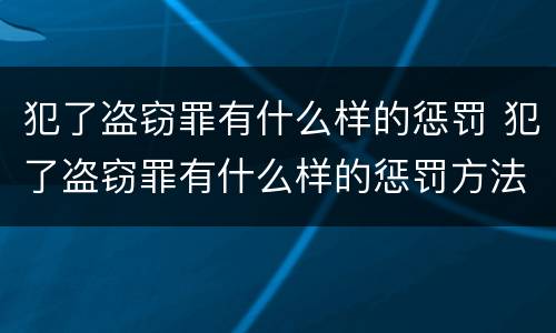 犯了盗窃罪有什么样的惩罚 犯了盗窃罪有什么样的惩罚方法