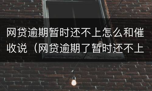 网贷逾期暂时还不上怎么和催收说（网贷逾期了暂时还不上,会上门催收吗?）