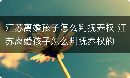 江苏离婚孩子怎么判抚养权 江苏离婚孩子怎么判抚养权的