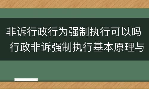 非诉行政行为强制执行可以吗 行政非诉强制执行基本原理与实务操作