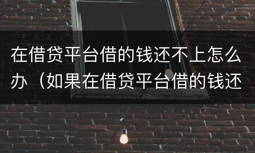 在借贷平台借的钱还不上怎么办（如果在借贷平台借的钱还不上怎么办）