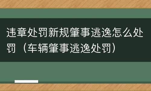 违章处罚新规肇事逃逸怎么处罚（车辆肇事逃逸处罚）