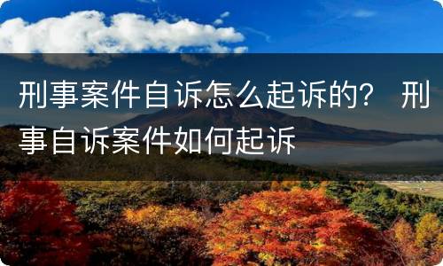 刑事案件自诉怎么起诉的？ 刑事自诉案件如何起诉