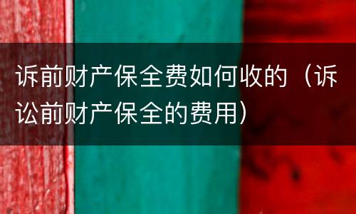 诉前财产保全费如何收的（诉讼前财产保全的费用）
