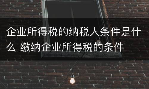 企业所得税的纳税人条件是什么 缴纳企业所得税的条件