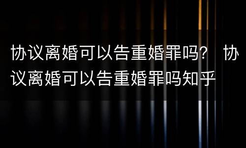 协议离婚可以告重婚罪吗？ 协议离婚可以告重婚罪吗知乎