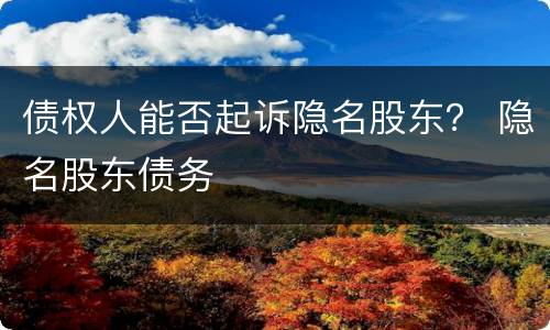 债权人能否起诉隐名股东？ 隐名股东债务