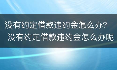 没有约定借款违约金怎么办？ 没有约定借款违约金怎么办呢