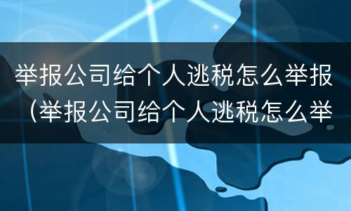 举报公司给个人逃税怎么举报（举报公司给个人逃税怎么举报电话）