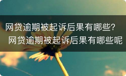 网贷逾期被起诉后果有哪些？ 网贷逾期被起诉后果有哪些呢