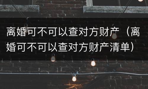离婚可不可以查对方财产（离婚可不可以查对方财产清单）