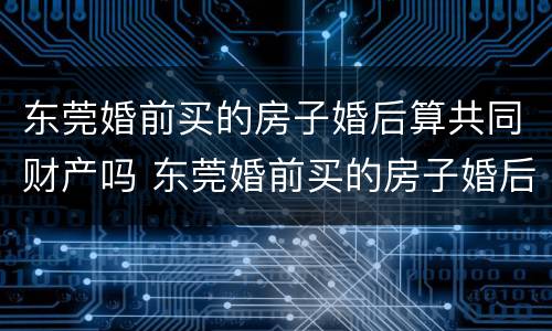 东莞婚前买的房子婚后算共同财产吗 东莞婚前买的房子婚后算共同财产吗知乎