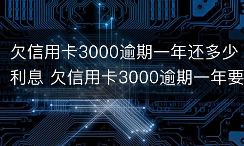 欠信用卡3000逾期一年还多少利息 欠信用卡3000逾期一年要还多少