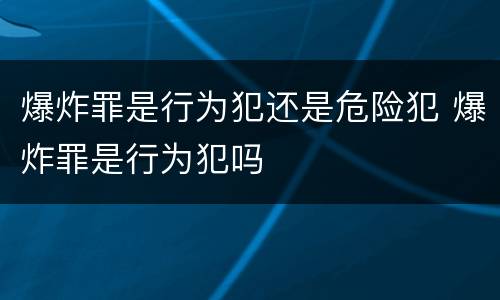 爆炸罪是行为犯还是危险犯 爆炸罪是行为犯吗