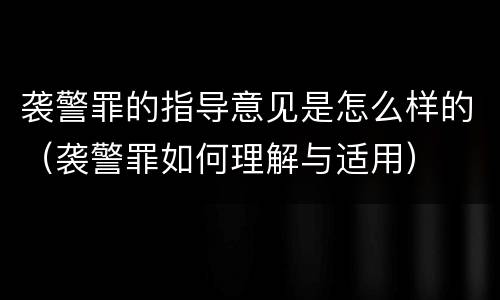 袭警罪的指导意见是怎么样的（袭警罪如何理解与适用）