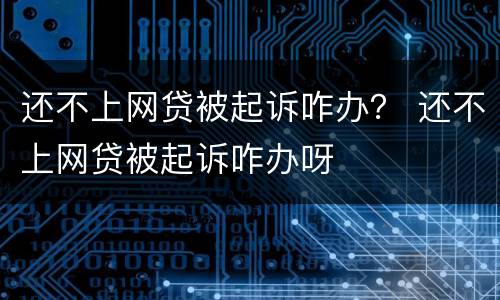 还不上网贷被起诉咋办？ 还不上网贷被起诉咋办呀