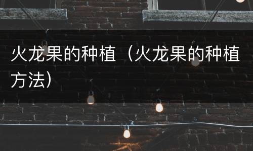 火龙果的种植（火龙果的种植方法）