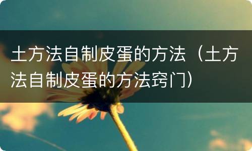 土方法自制皮蛋的方法（土方法自制皮蛋的方法窍门）