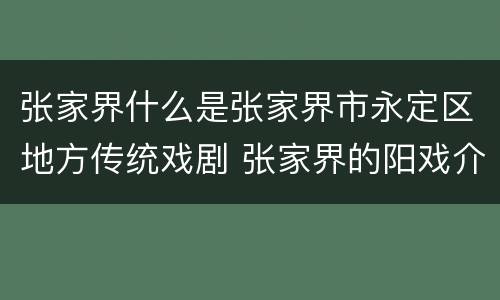 张家界什么是张家界市永定区地方传统戏剧 张家界的阳戏介绍