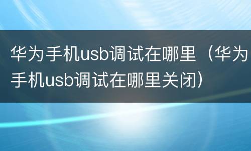 华为手机usb调试在哪里（华为手机usb调试在哪里关闭）