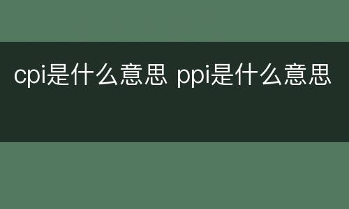 cpi是什么意思 ppi是什么意思