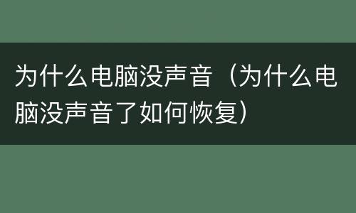 为什么电脑没声音（为什么电脑没声音了如何恢复）