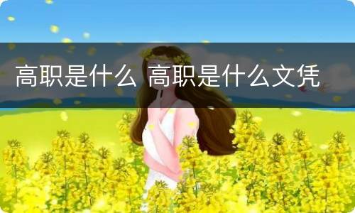 高职是什么 高职是什么文凭