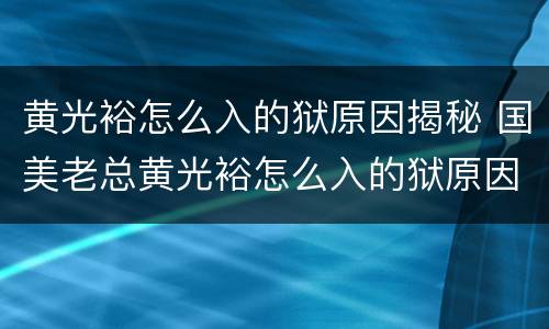 黄光裕怎么入的狱原因揭秘 国美老总黄光裕怎么入的狱原因揭秘