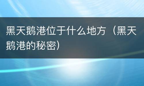 黑天鹅港位于什么地方（黑天鹅港的秘密）