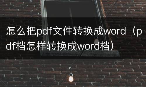 怎么把pdf文件转换成word（pdf档怎样转换成word档）