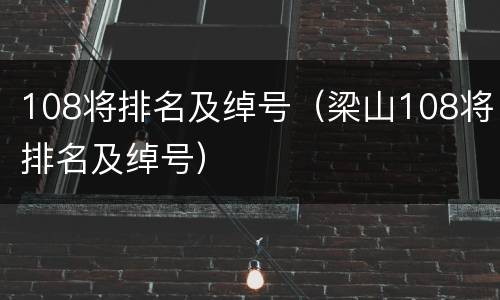 108将排名及绰号（梁山108将排名及绰号）
