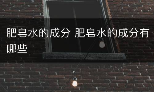 肥皂水的成分 肥皂水的成分有哪些