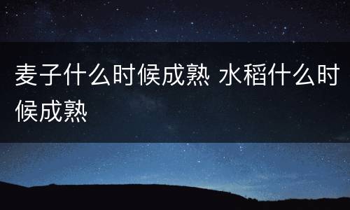 麦子什么时候成熟 水稻什么时候成熟