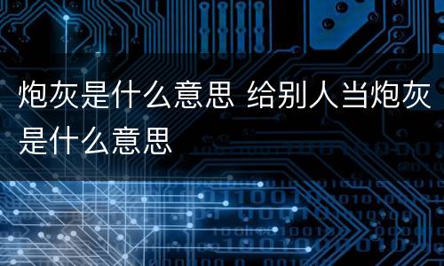 炮灰是什么意思 给别人当炮灰是什么意思