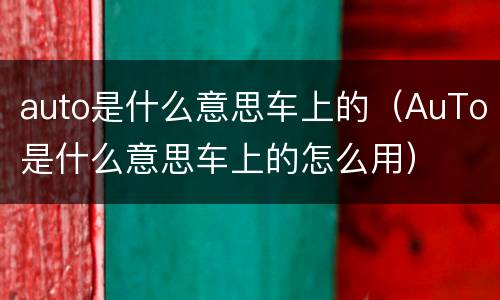 auto是什么意思车上的（AuTo是什么意思车上的怎么用）