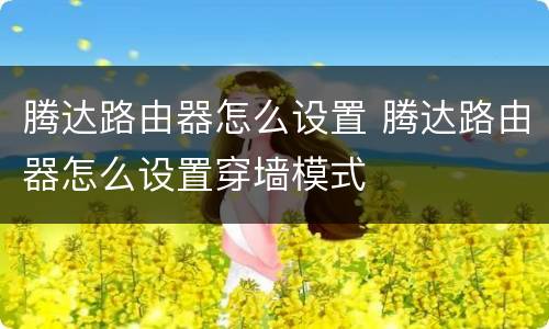 腾达路由器怎么设置 腾达路由器怎么设置穿墙模式
